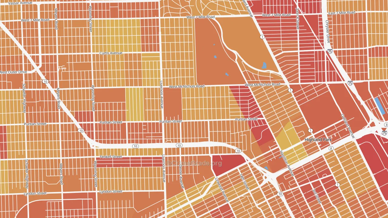 Martin Park, Detroit, MI Map of Vehicle Theft Rates