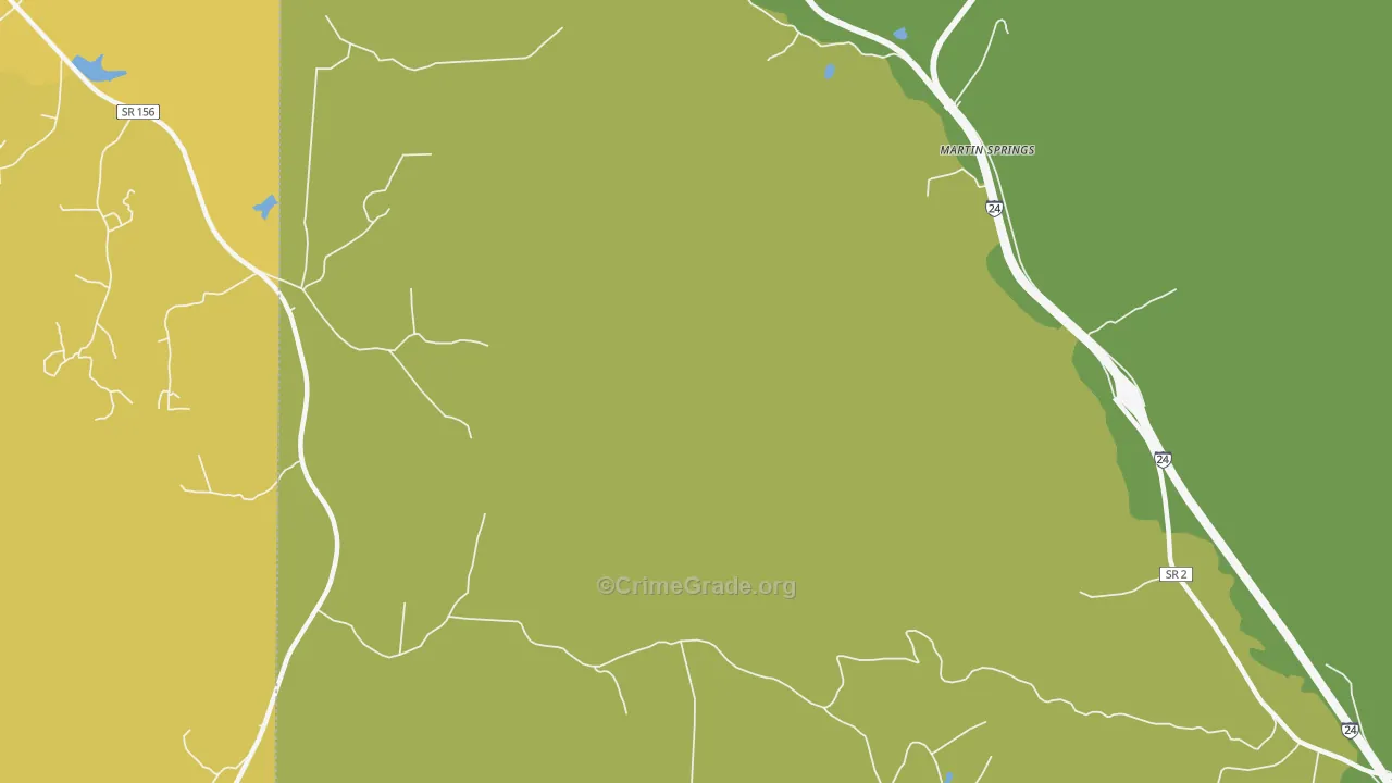 Martin Springs, TN Map of Vehicle Theft Rates