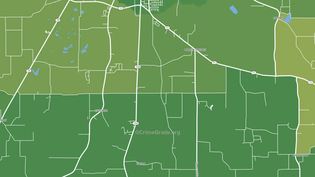 Martin Springs, TX Map of Vehicle Theft Rates