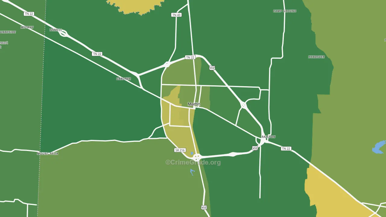 Martin, TN Map of Vehicle Theft Rates