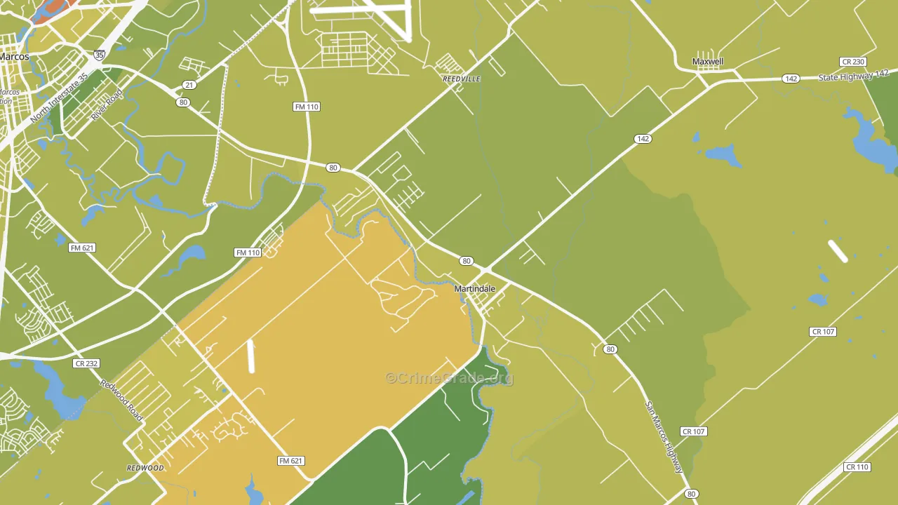 Martindale, TX Map of Vehicle Theft Rates