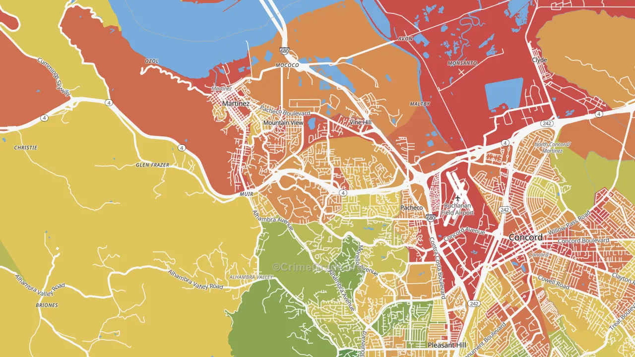 Martinez, CA Map of Vehicle Theft Rates