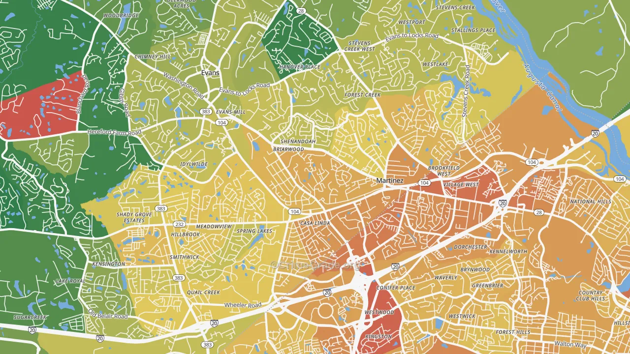 Martinez, GA Map of Vehicle Theft Rates