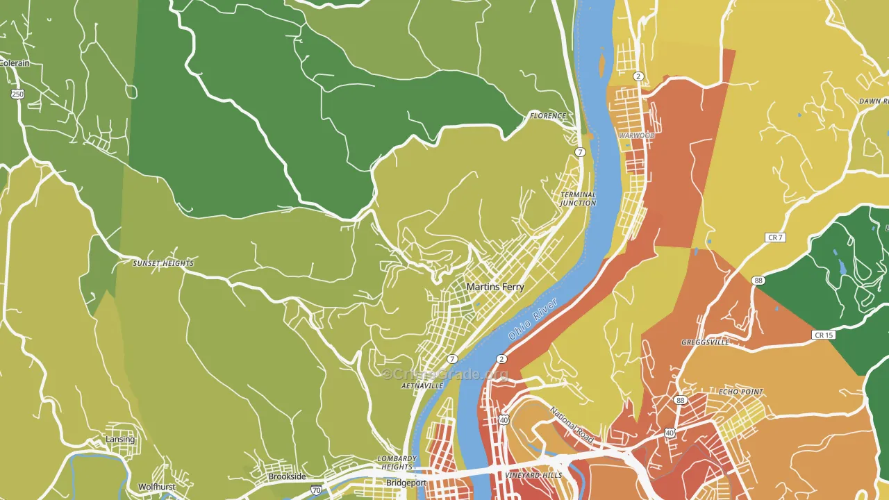 Martins Ferry, OH Map of Vehicle Theft Rates