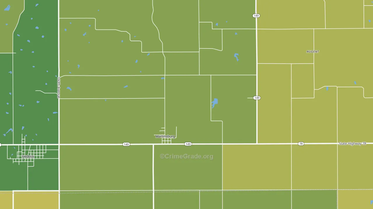 Martinsburg, IA Map of Vehicle Theft Rates