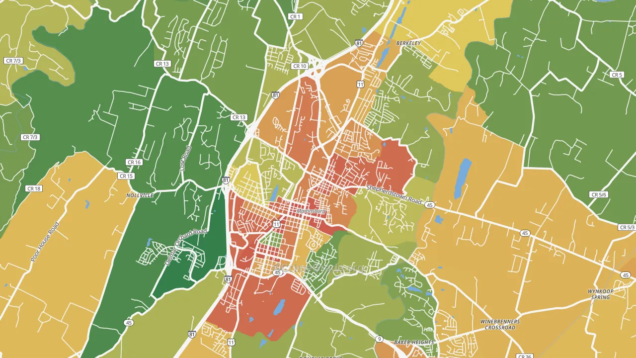 Martinsburg, WV Map of Vehicle Theft Rates