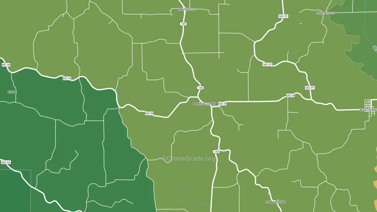 Martinstown, MO Map of Vehicle Theft Rates