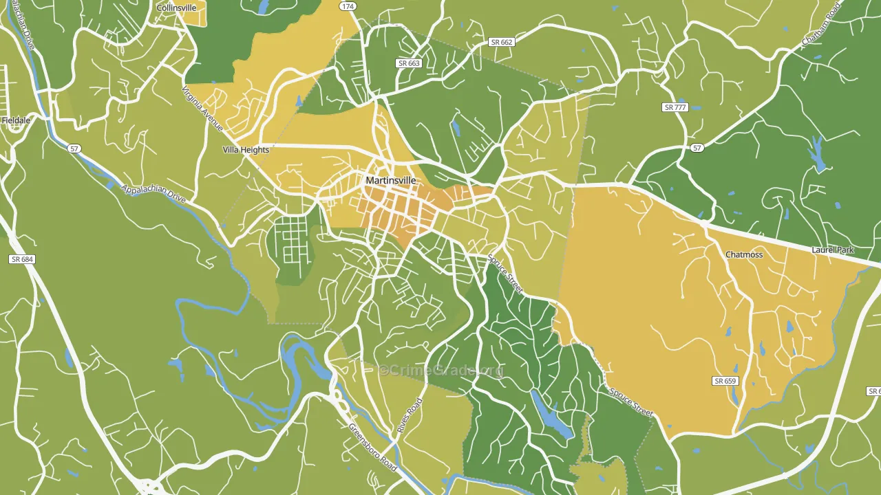 Martinsville City, VA Map of Vehicle Theft Rates