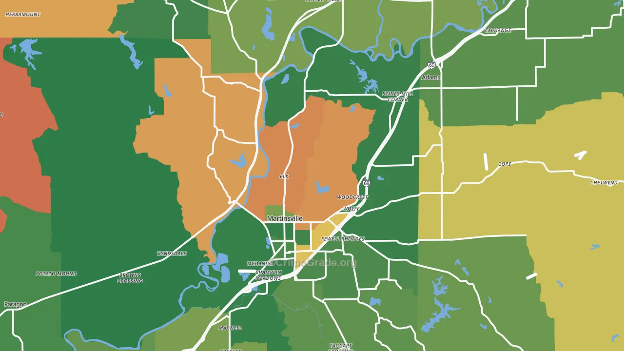 Martinsville, IN Map of Vehicle Theft Rates