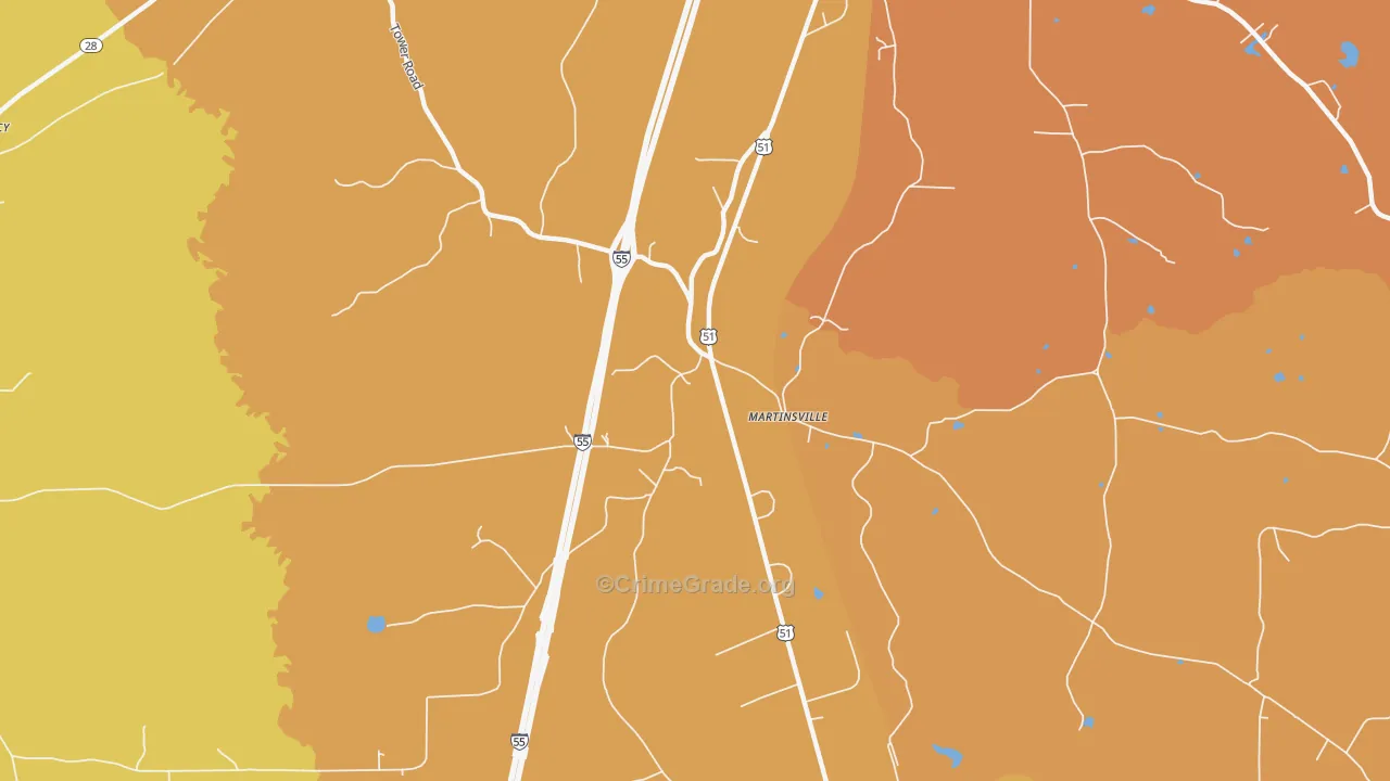 Martinsville, MS Map of Vehicle Theft Rates