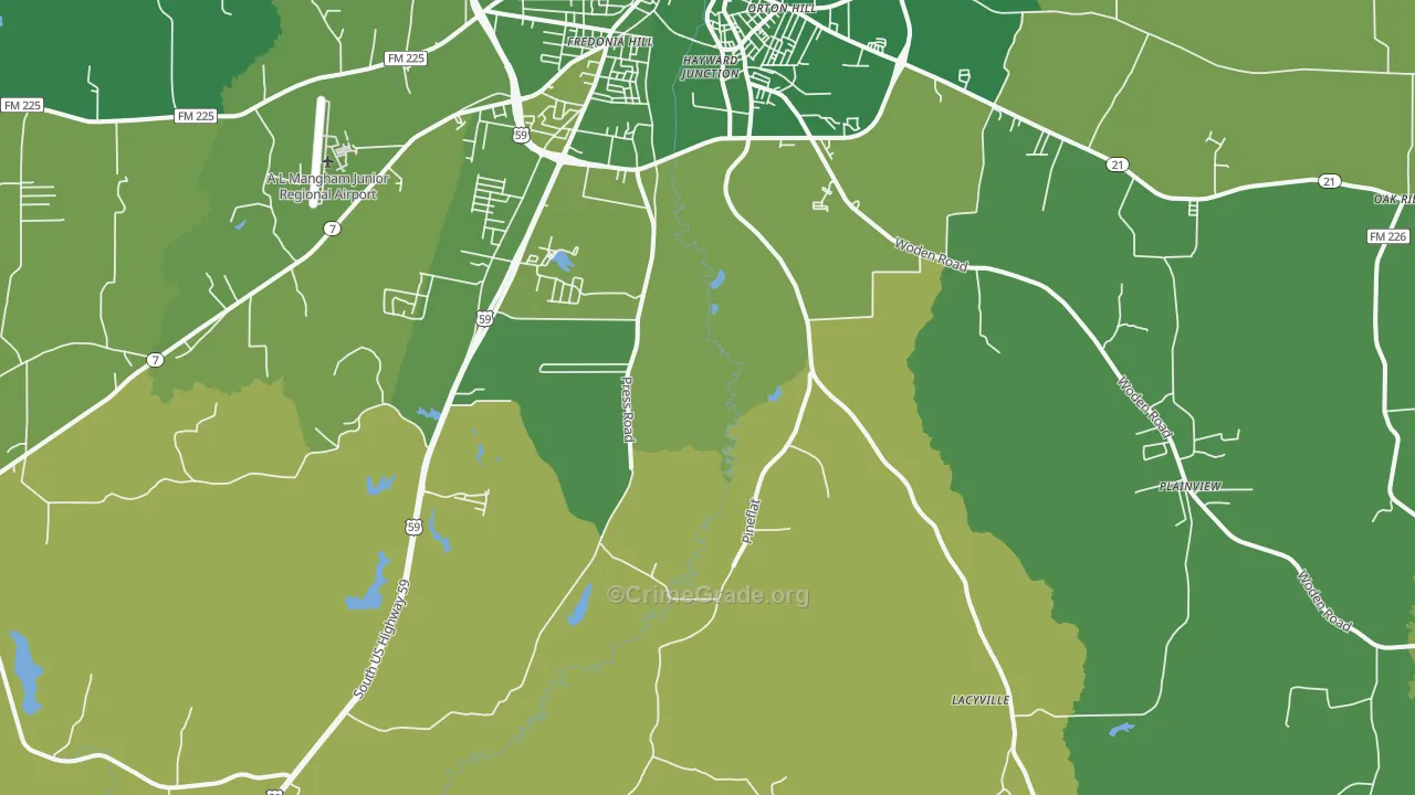 Martinsville, TX Map of Vehicle Theft Rates