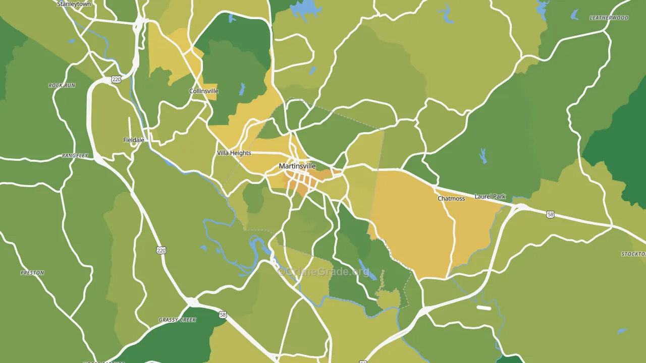 Martinsville, VA Map of Vehicle Theft Rates