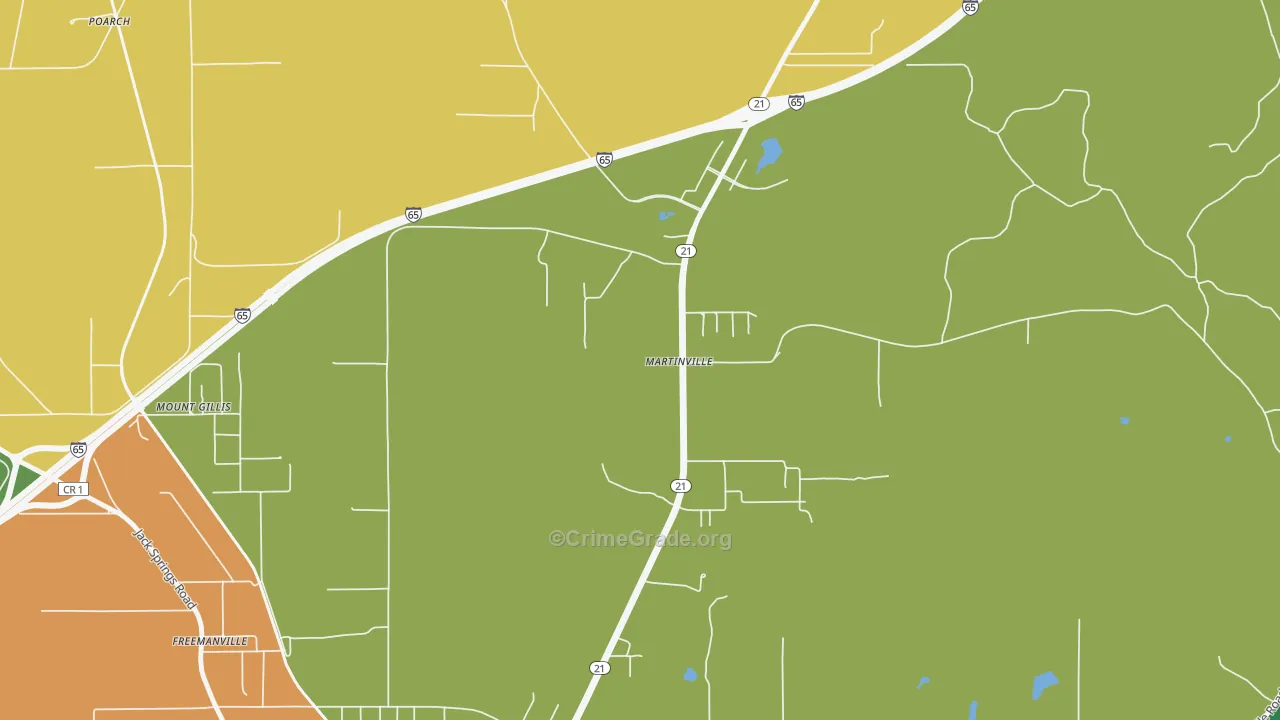 Martinville, AL Map of Vehicle Theft Rates
