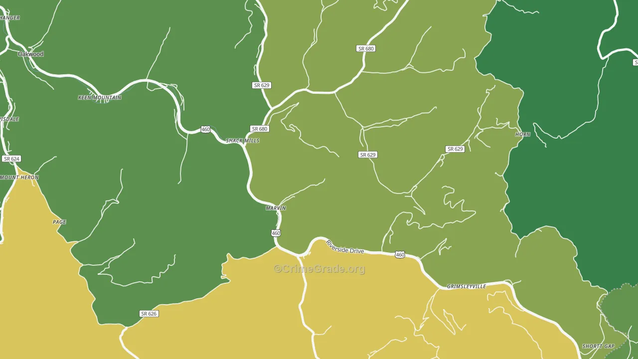 Marvin, VA Map of Vehicle Theft Rates