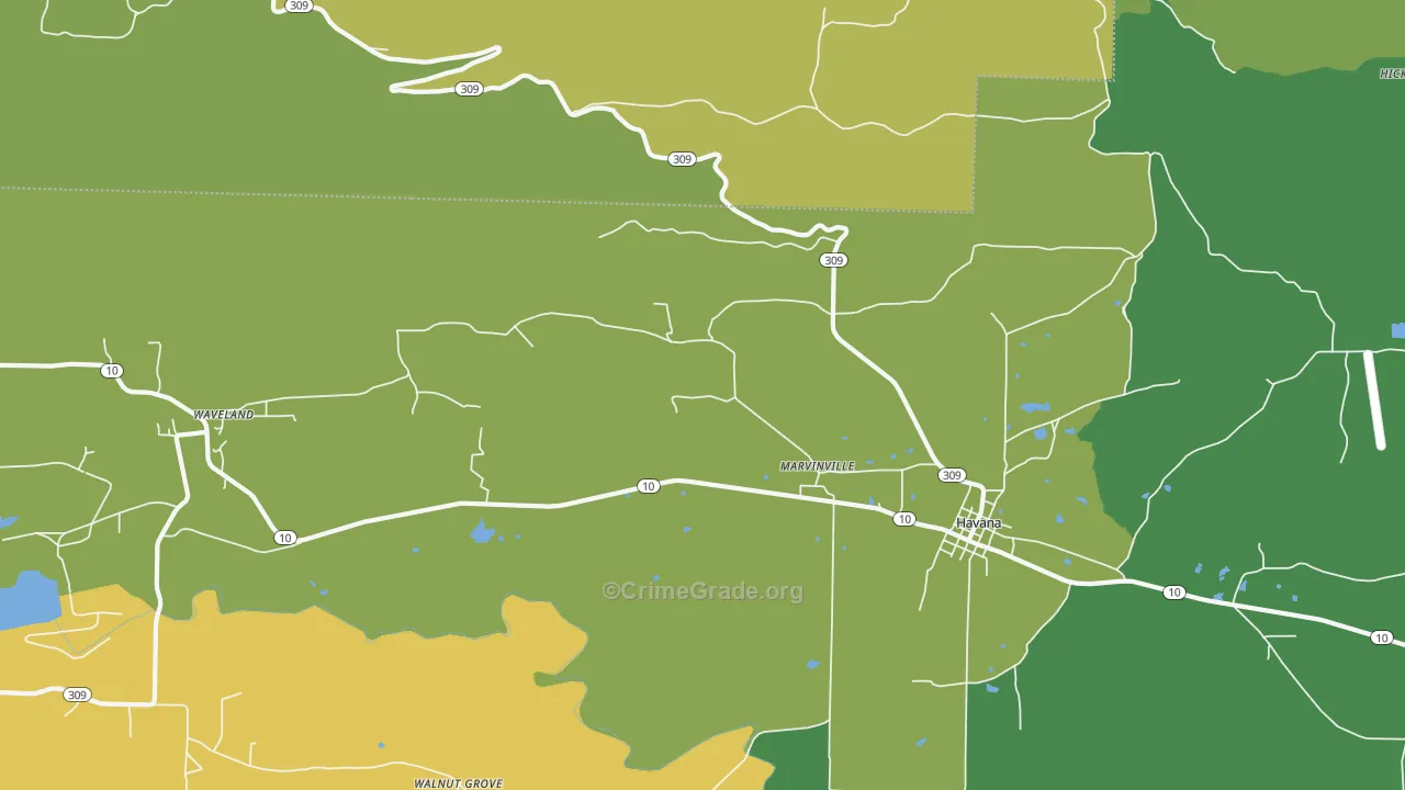 Marvinville, AR Map of Vehicle Theft Rates