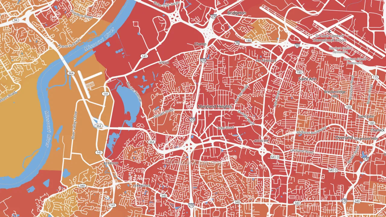 Maryland Heights, MO Map of Vehicle Theft Rates