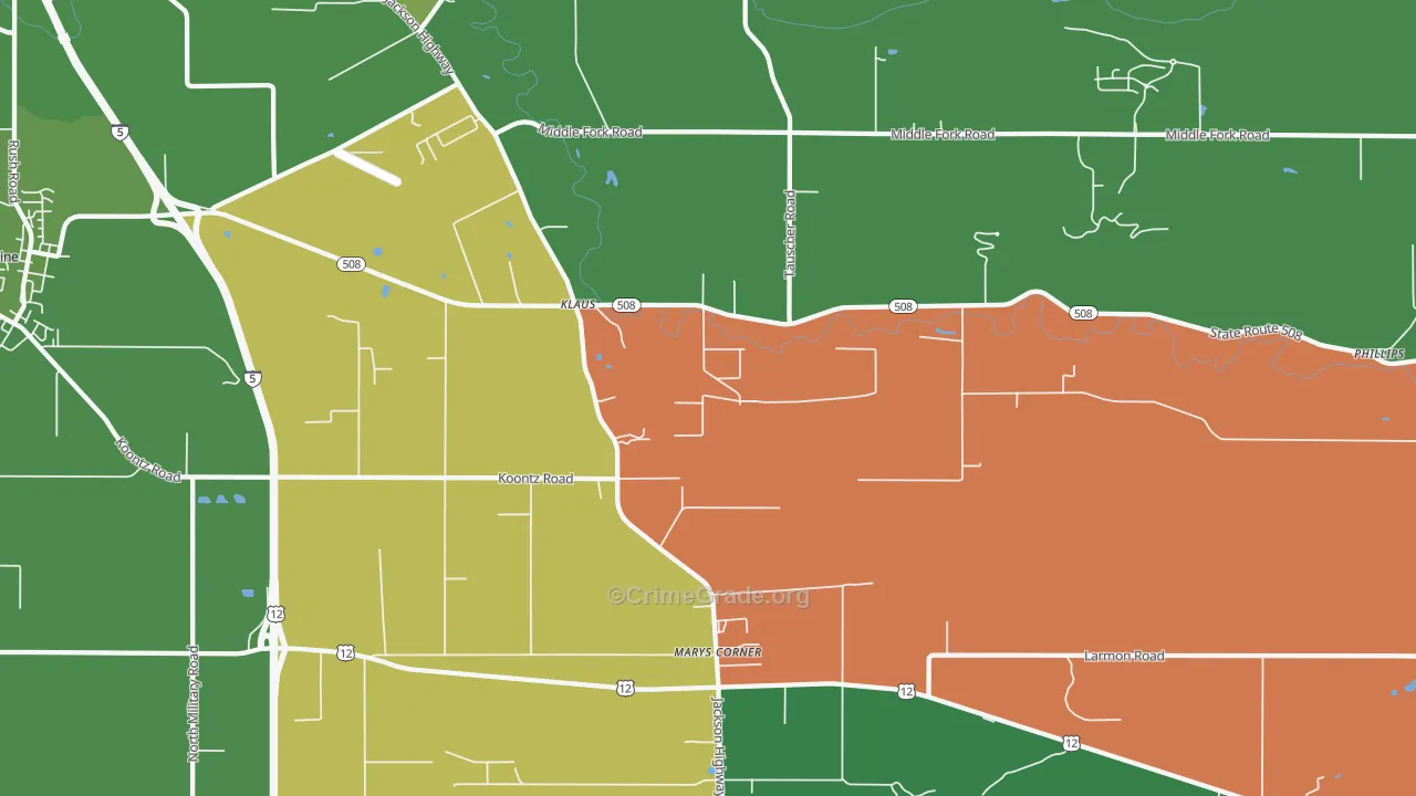 Marys Corner, WA Map of Vehicle Theft Rates