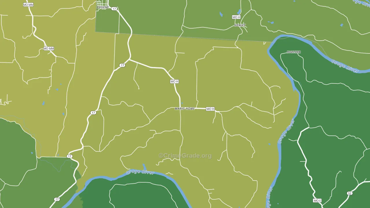 Marys Home, MO Map of Vehicle Theft Rates