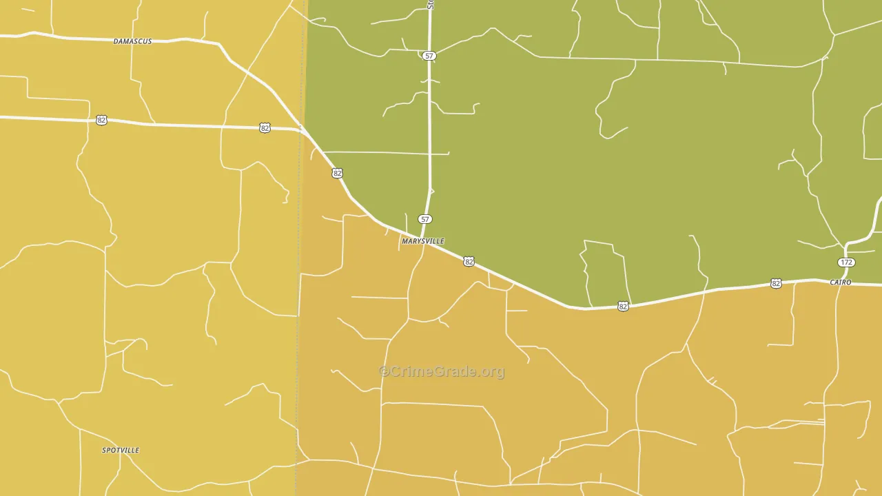 Marysville, AR Map of Vehicle Theft Rates