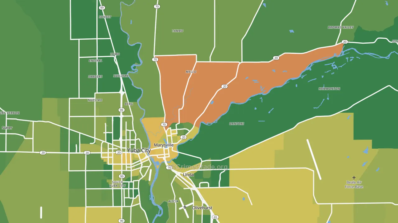 Marysville, CA Map of Vehicle Theft Rates