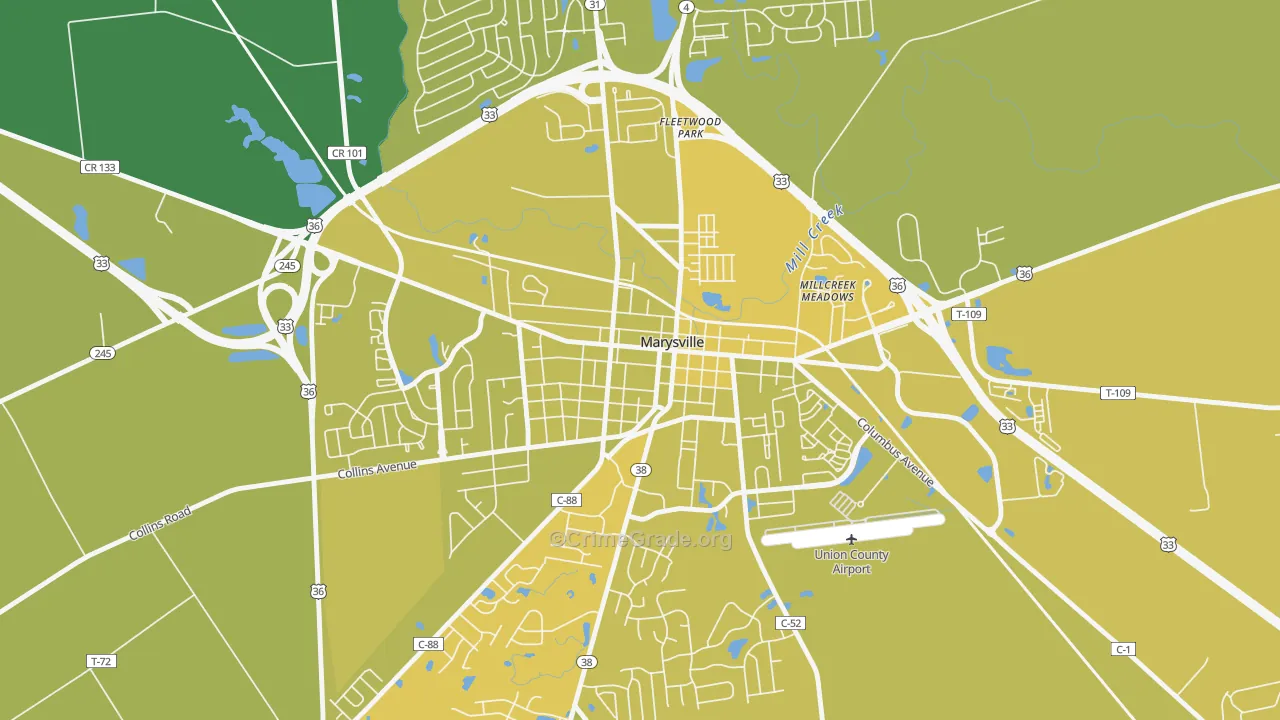 Marysville Historic District, Marysville, OH Map of Vehicle Theft Rates