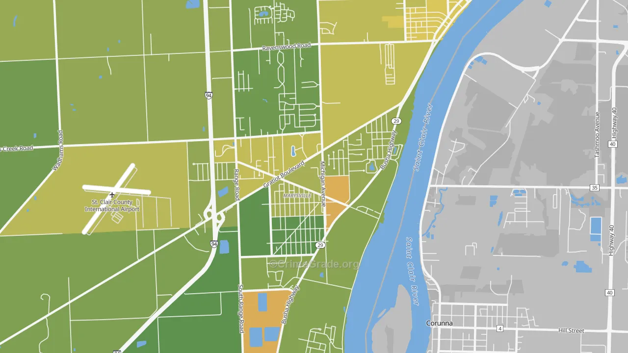 Marysville, MI Map of Vehicle Theft Rates