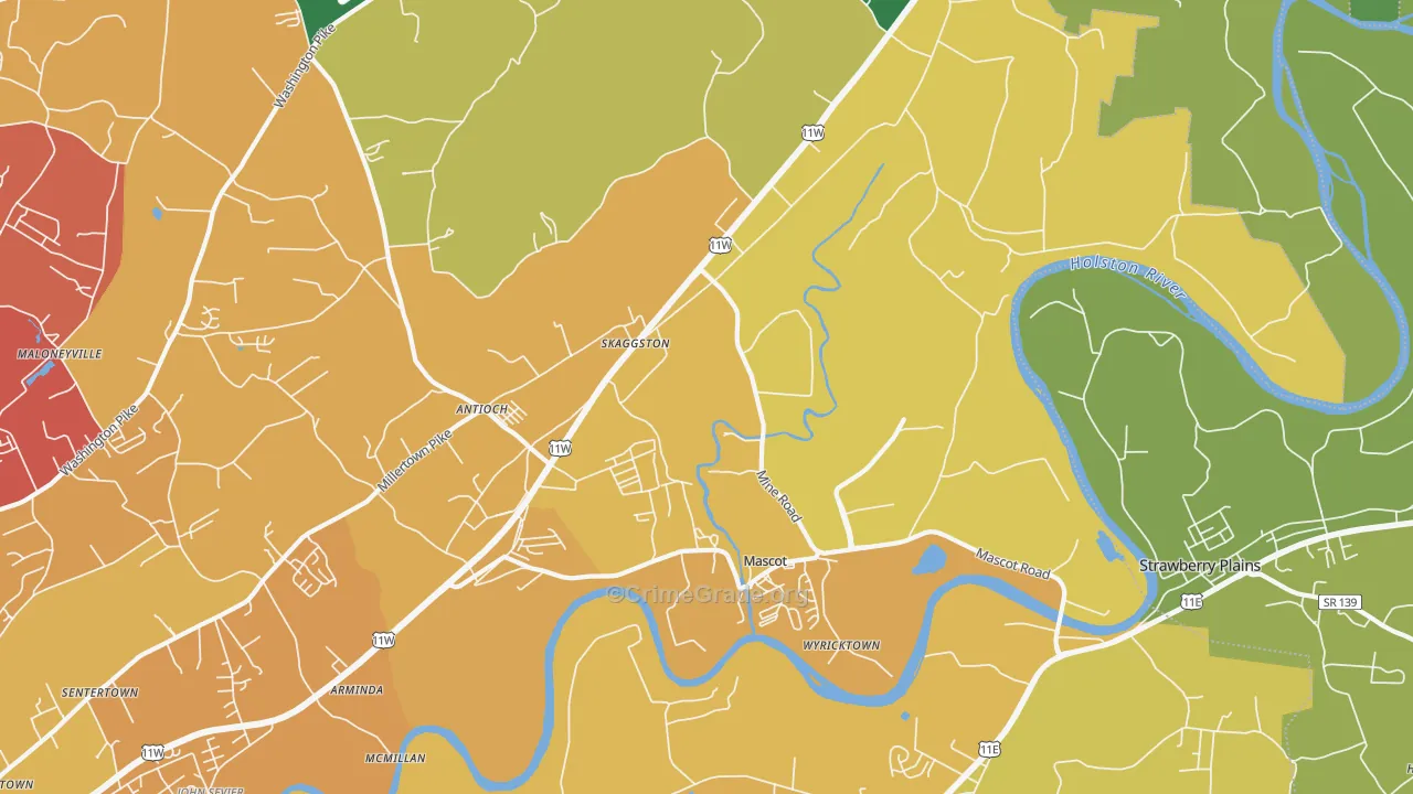 Mascot, TN Map of Vehicle Theft Rates