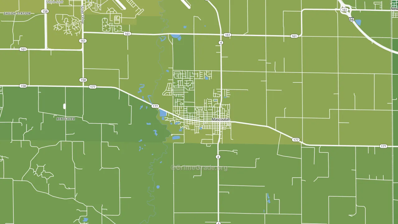 Mascoutah, IL Map of Vehicle Theft Rates