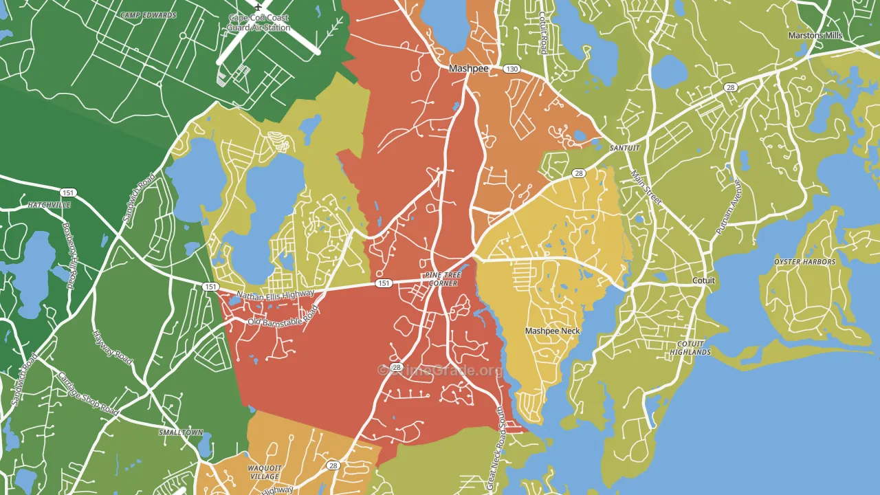 Mashpee, MA Map of Vehicle Theft Rates