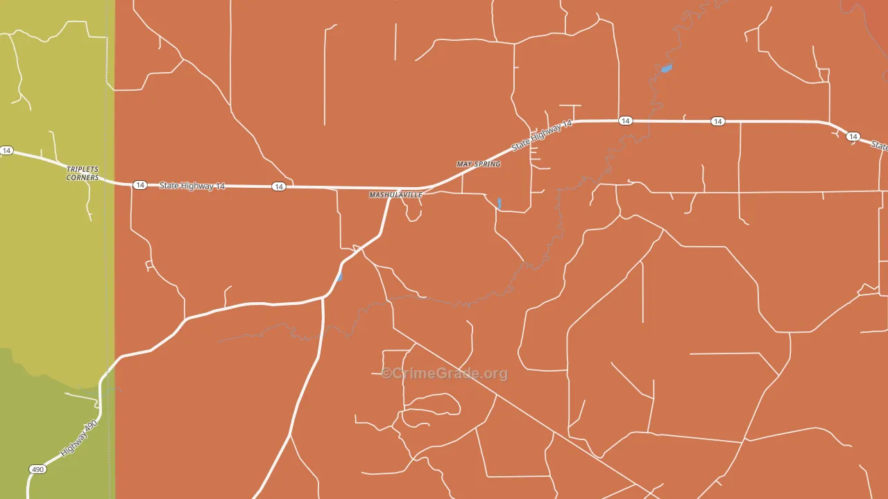 Mashulaville, MS Map of Vehicle Theft Rates