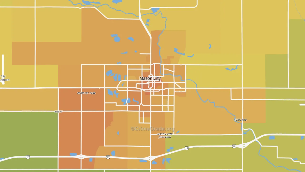 Mason City, IA Map of Vehicle Theft Rates