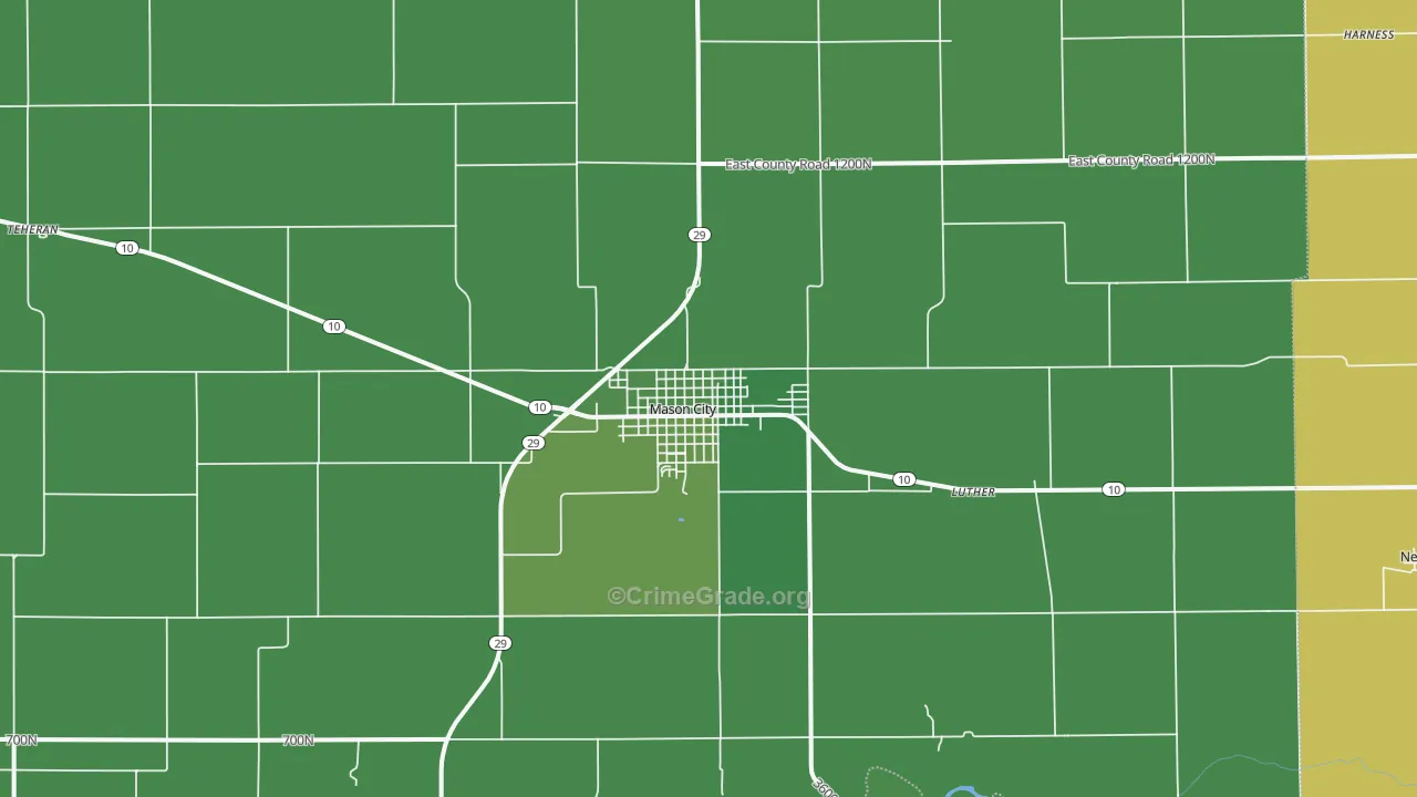 Mason City, IL Map of Vehicle Theft Rates