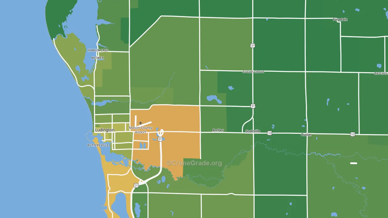 Mason County, MI Map of Vehicle Theft Rates