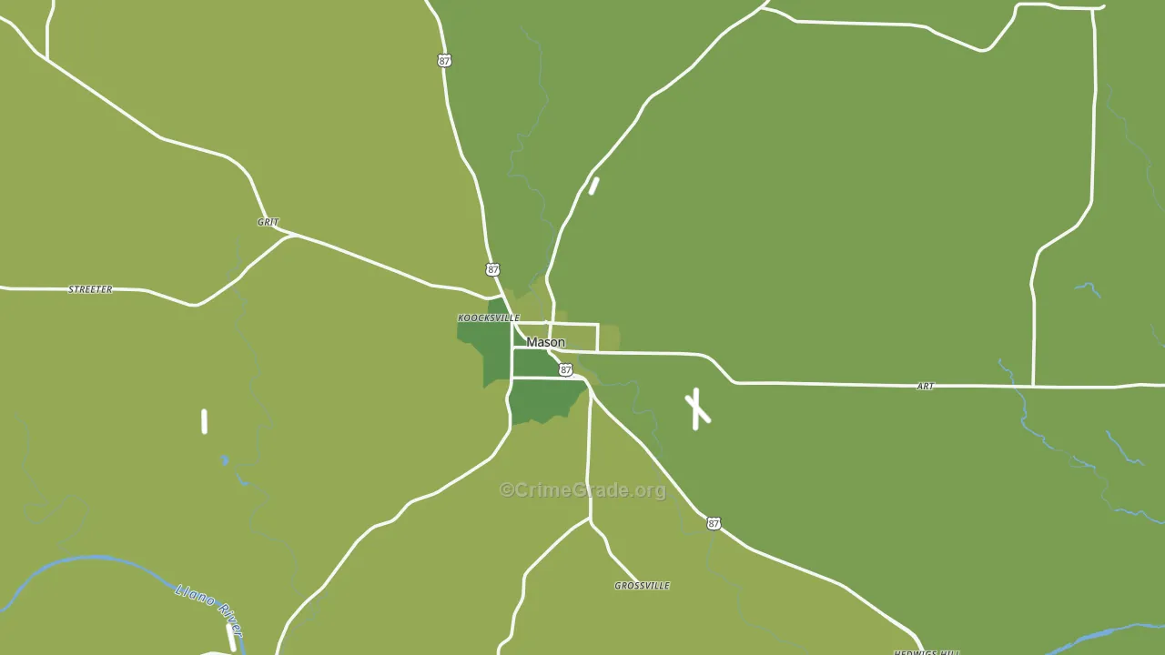 Mason County, TX Map of Vehicle Theft Rates