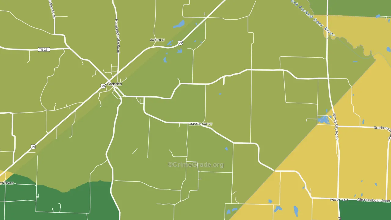Mason Grove, TN Map of Vehicle Theft Rates