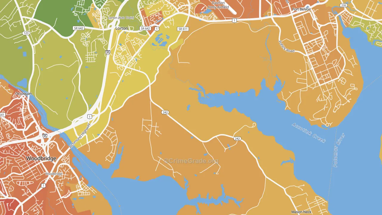 Mason Neck, VA Map of Vehicle Theft Rates