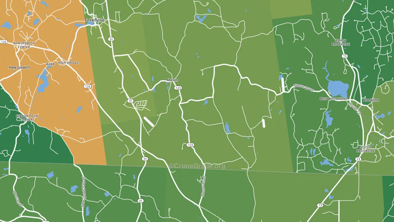 Mason, NH Map of Vehicle Theft Rates