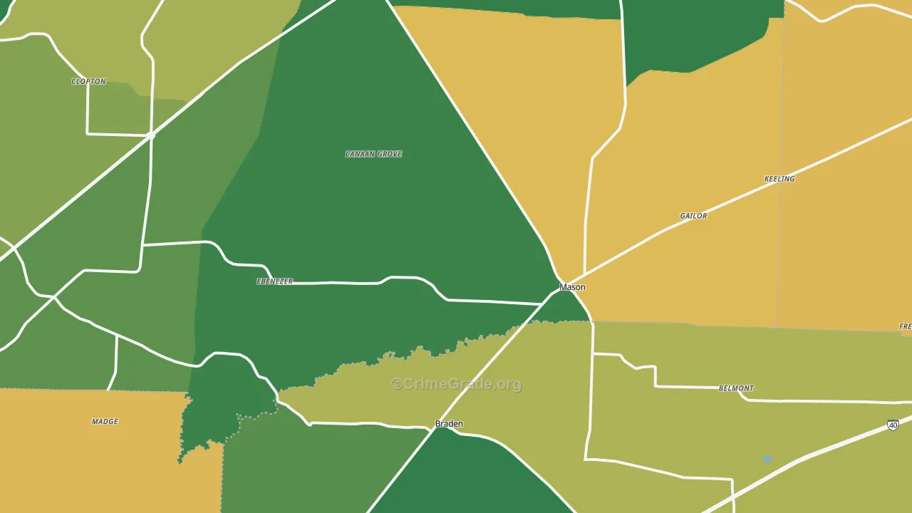 Mason, TN Map of Vehicle Theft Rates