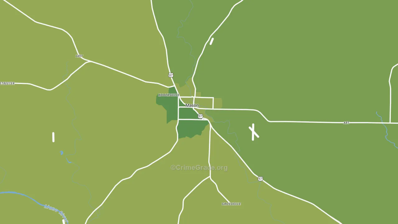 Mason, TX Map of Vehicle Theft Rates