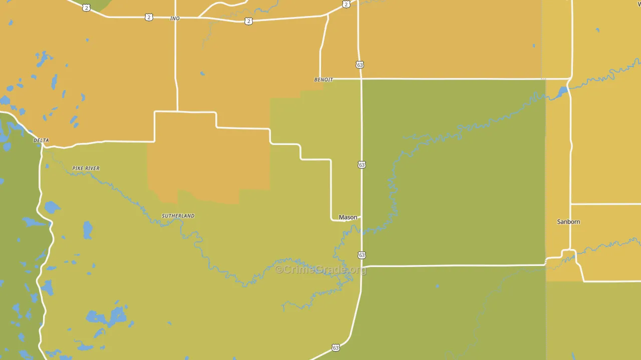 Mason, WI Map of Vehicle Theft Rates
