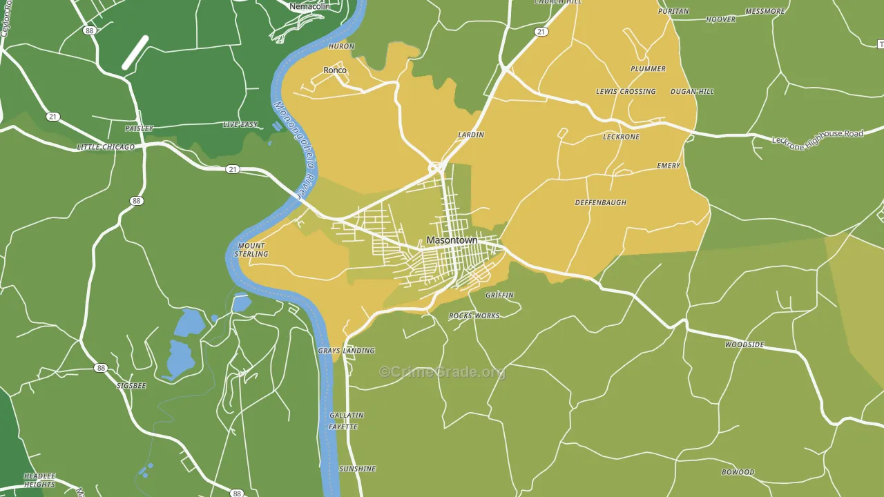 Masontown, PA Map of Vehicle Theft Rates