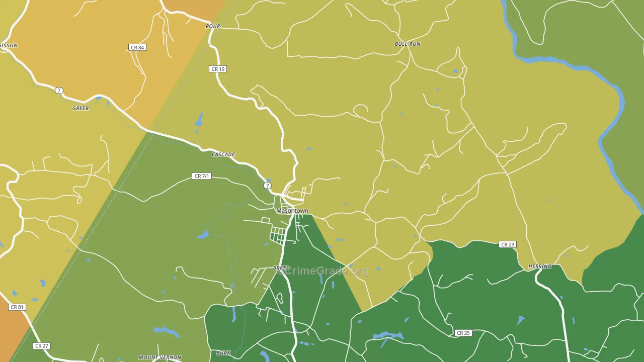 Masontown, WV Map of Vehicle Theft Rates