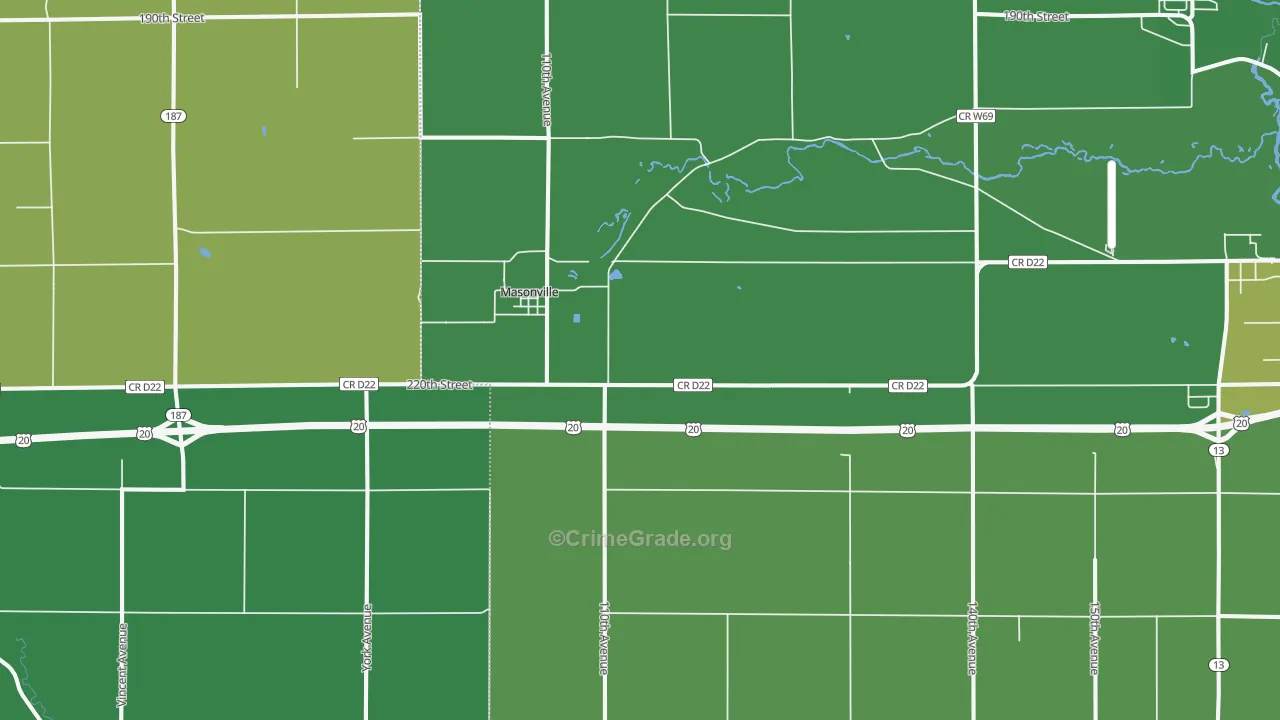 Masonville, IA Map of Vehicle Theft Rates