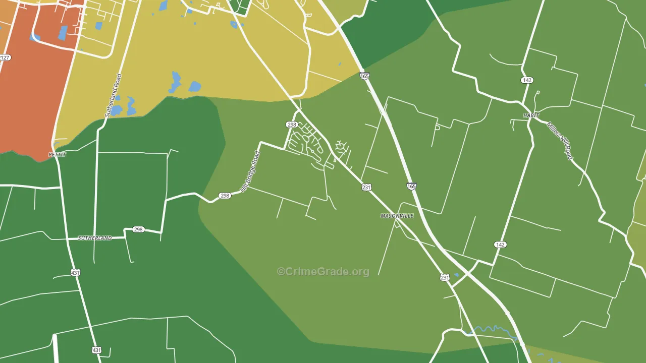 Masonville, KY Map of Vehicle Theft Rates