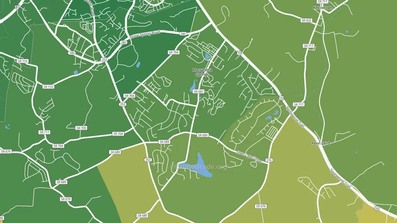 Massanetta Springs, VA Map of Vehicle Theft Rates