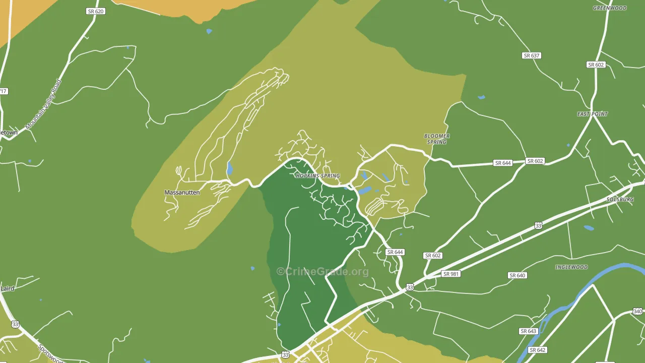 Massanutten, VA Map of Vehicle Theft Rates