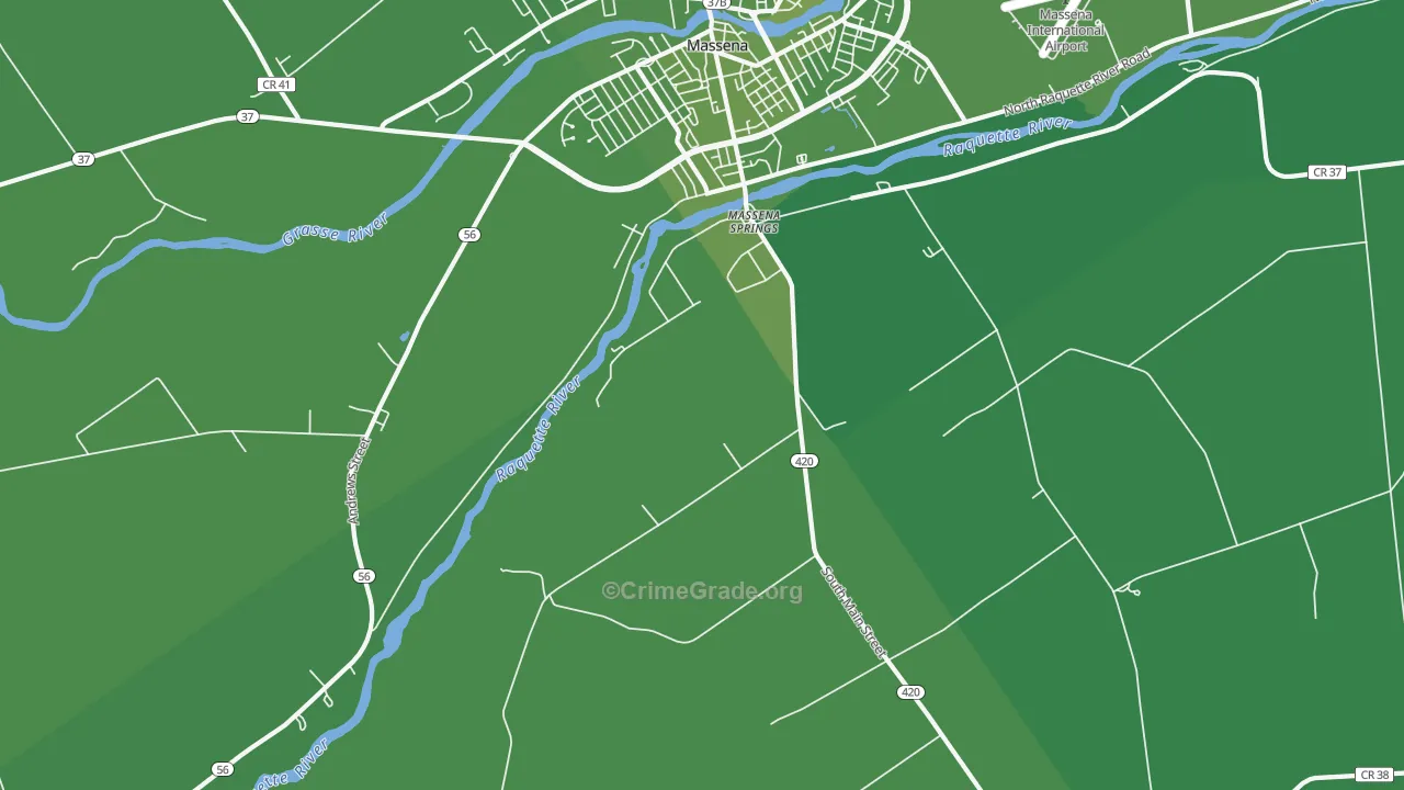 Massena Springs, NY Map of Vehicle Theft Rates