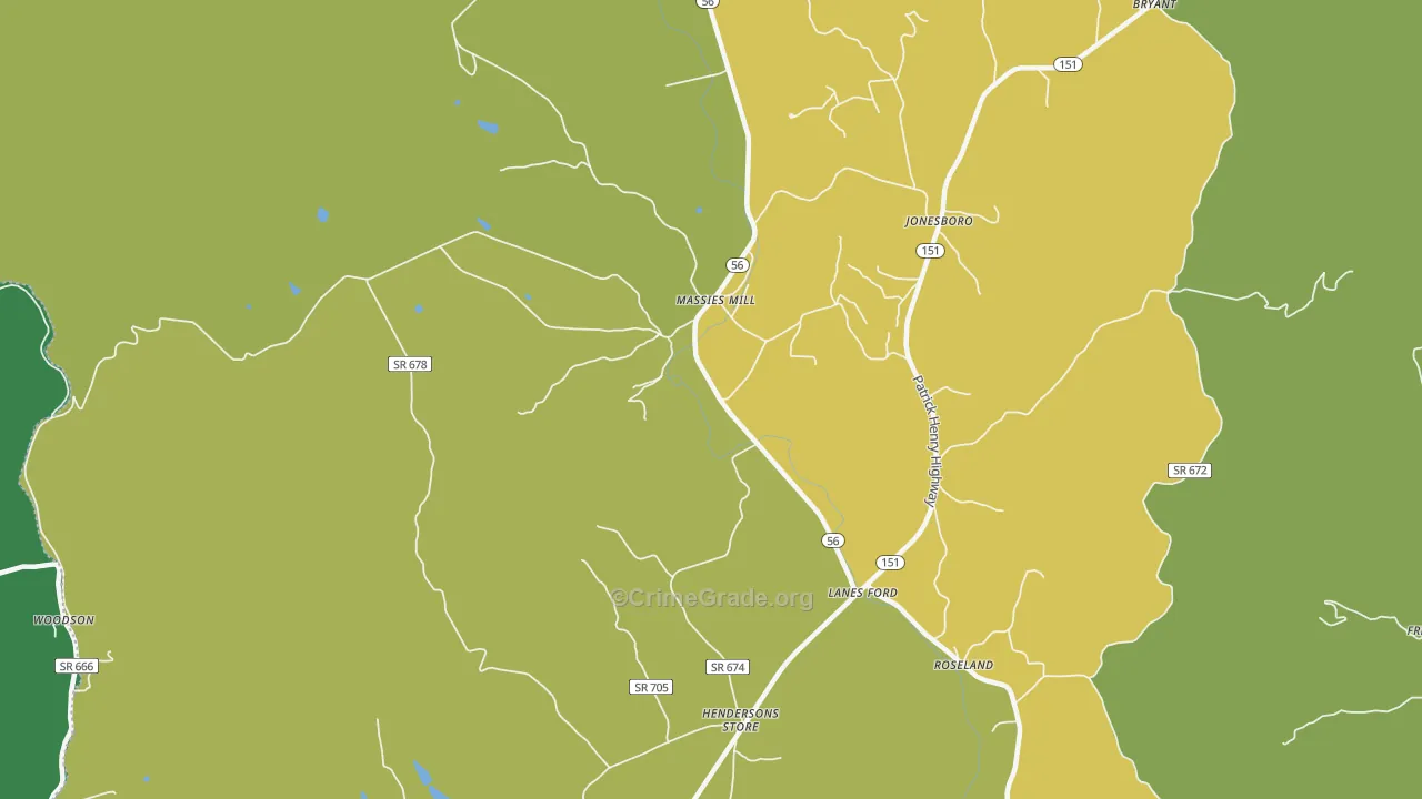 Massies Mill, VA Map of Vehicle Theft Rates