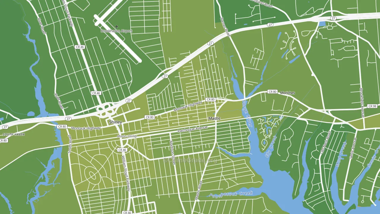 Mastic, NY Map of Vehicle Theft Rates