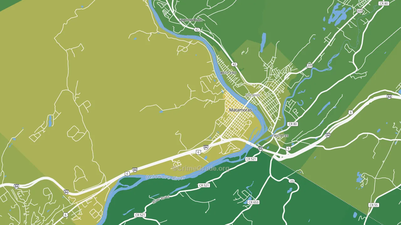 Matamoras, PA Map of Vehicle Theft Rates